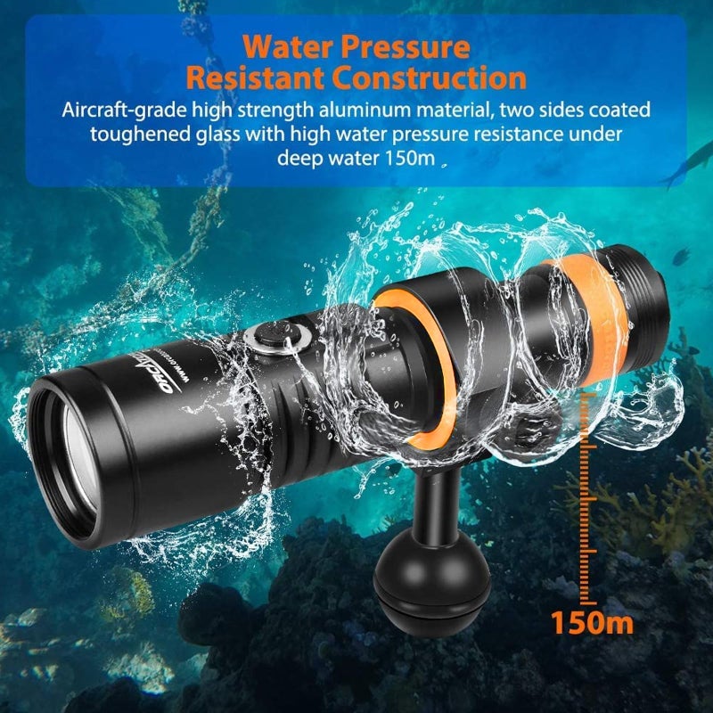 ORCATORCH D530V 1200 Lumens Underwater Video Light, 120Â° Super Wide Beam Dive Flashlight, 2 Modes with ZJ18 Ball Joint, IP68 Waterproof (150m) for Scuba Diving Photography/Videography - Image 4